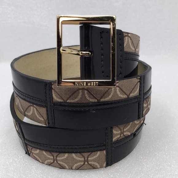 Nine West Accessories - Nine West Belt Patchwork Brown Size Medium Square Gold Tone Buckle
